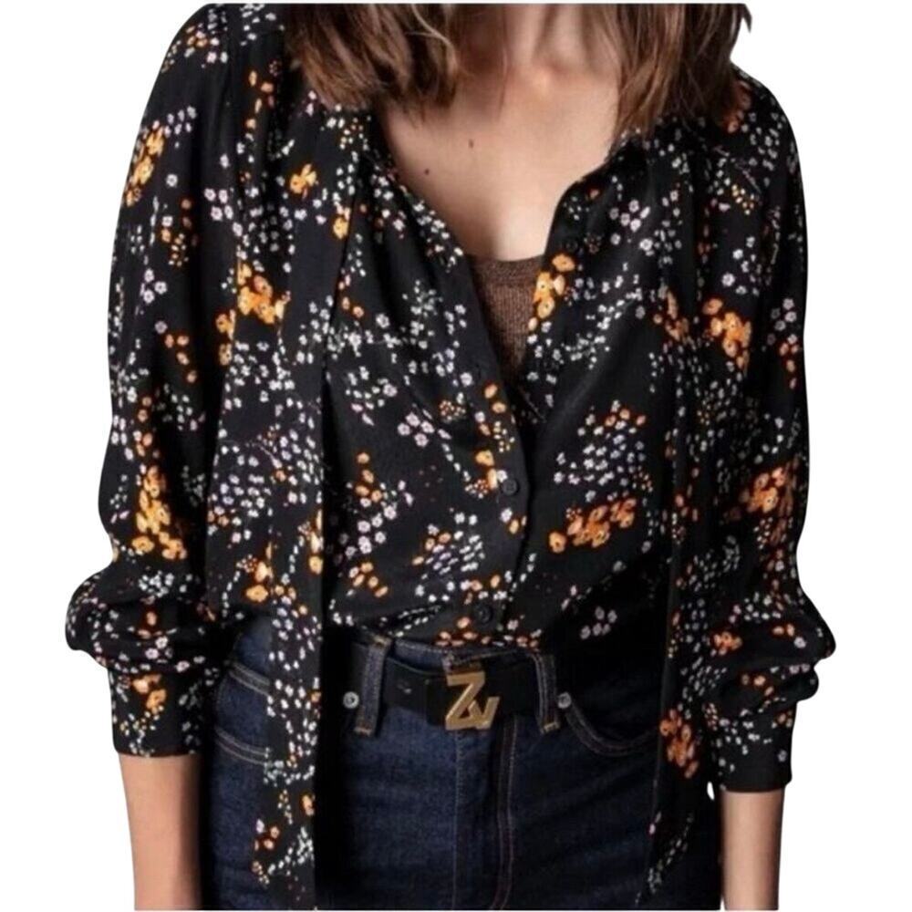 Zadig & Voltaire Blouse Taos Spark Flower Floral Button Up Long Sleeve Shirt XS